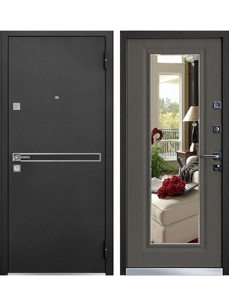 Входная металлическая дверь Mastino Cielo (Parko) с зеркалом (Черный шелк / Каштан темный)
