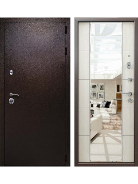 Входная металлическая дверь Кондор Президент с зеркалом (Медный антик / Меланж светлый)