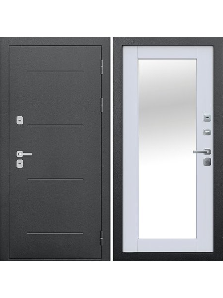 Металлическая входная дверь Цитадель ISOTERMA Серебро/ Зеркало эмалит белый