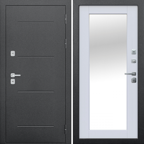 Металлическая входная дверь Цитадель ISOTERMA Серебро/ Зеркало эмалит белый