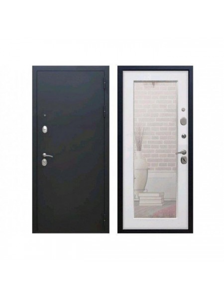 Входная дверь Rex 1А Пастораль с зеркалом (Черный муар / Ясень белый)