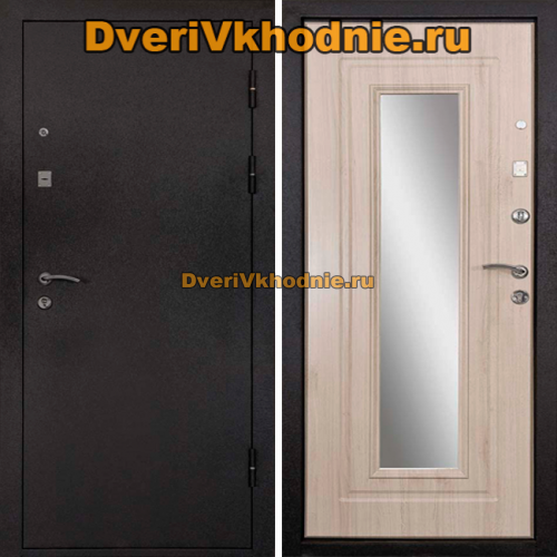 Металлическая входная дверь Райтвер Престиж Беленый дуб с зеркалом