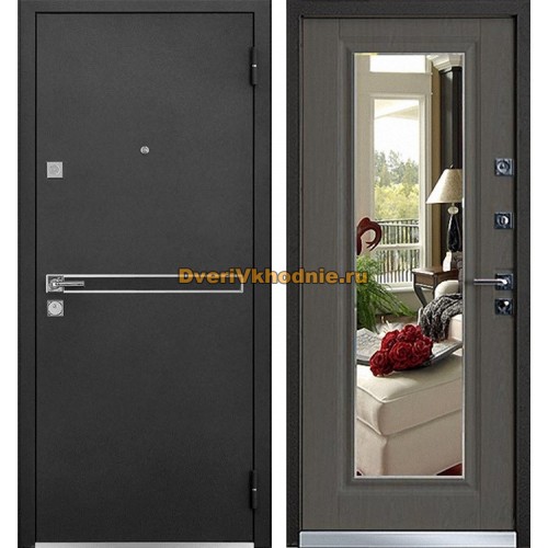 Входная металлическая дверь Mastino Cielo (Parko) с зеркалом (Черный шелк / Каштан темный)