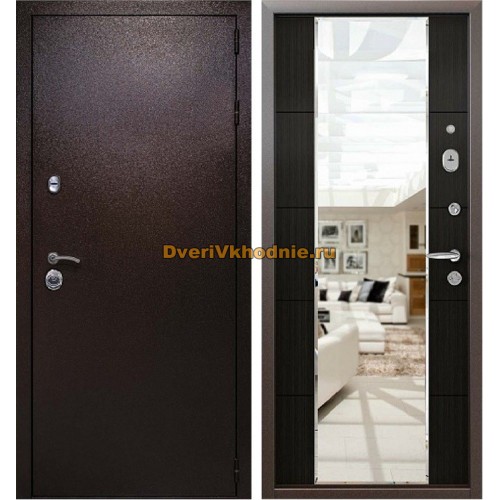 Входная металлическая дверь Кондор Президент с зеркалом (Медный антик / Меланж темный)