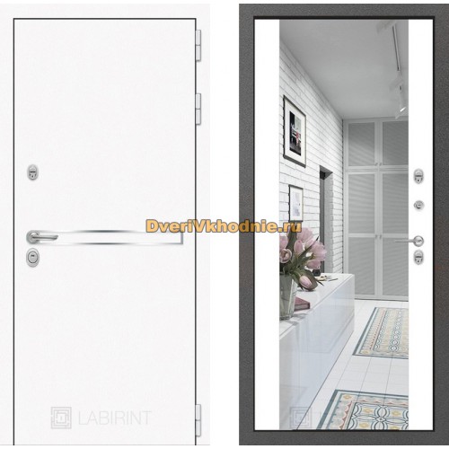 Дверь Лабиринт (LABIRINT) Лайн White Зеркало Максимум Белый софт