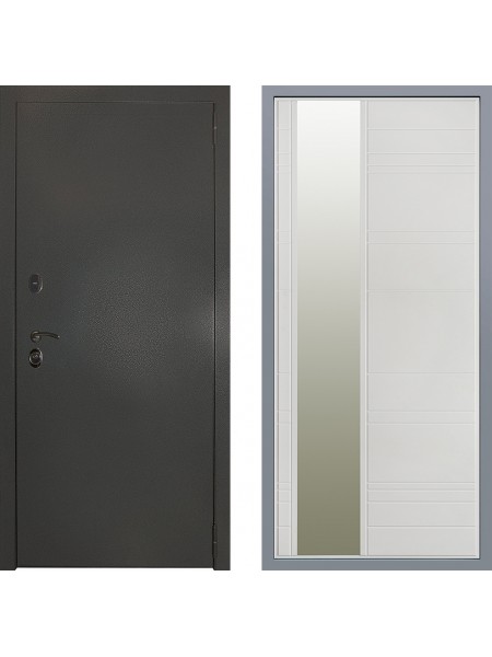 Дверь Заводские двери Эталон 3к антик серебро Зеркало Лира Белый софт
